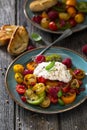 Tomatoes Summer Salad with Burrata Cheese Royalty Free Stock Photo