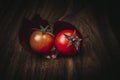 Cherry tomatoes on table, background Royalty Free Stock Photo
