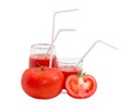 Tomatoes and tomato juice with drinking straws Royalty Free Stock Photo