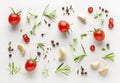 Tomatoes and various herbs and spices Royalty Free Stock Photo