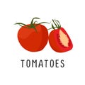 Tomatoes Vector illustration, flat design cartoon of juicy tomato natural product for health and vitamins