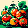 Tomatoes on the vine. Vector illustration of a red tomato. AI generated Royalty Free Stock Photo