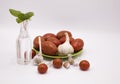 Tomatoes with vinegar and garlic on the table.