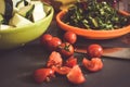 Tomatoes, zucchini, Beetroot or Beta vulgaris, knife Royalty Free Stock Photo