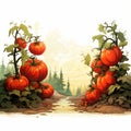 Tomatos journey from leaves to fruits shown in vector cartoon illustration on white Royalty Free Stock Photo