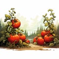 Tomatos journey from leaves to fruits shown in vector cartoon illustration on white Royalty Free Stock Photo