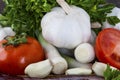 Tomatos, onions and parlsey closeup