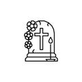 Tomb, cemetery, grave, candle, flower, cross icon. Element of Dia de muertos ico