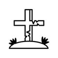 Tomb cross cemetery line style icon Royalty Free Stock Photo