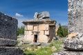 Tomb of curses in Necropolis city of dead, ancient Hierapolis cemetery, Pamukkale, Turkey. Royalty Free Stock Photo