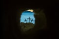 Tomb Empty With Crucifixion At Sunrise Royalty Free Stock Photo