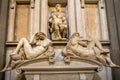 Tomb of Giuliano de Medici and sculptures `Night and Day`. Royalty Free Stock Photo