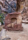 Tomb of the god of Nabatean - Dushara at the canyon leading to Petra - the capital of the Nabatean kingdom in Wadi Musa city in Jo Royalty Free Stock Photo