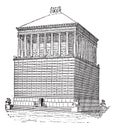 Tomb of Mausolus or Mausoleum at Halicarnassus, in Bodrum, Turkey, vintage engraving