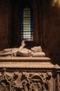 Tomb of the poet Luis de Camoes. Jeronimos monastery, historical heritage in Manueline style. Lisbon