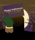 Tomb Stone Zombie Hand From Ground Flat Vector Illustration Halloween Banner Royalty Free Stock Photo