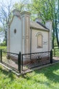 Tomb of the Wessel family in Steblewo, Poland. I am a guest on earth inscription on German language on chapel Royalty Free Stock Photo