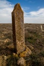 Tombstone of abandoned ancient Muslim necropolis in the Kazakhstan desert