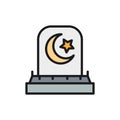 Tombstone with arabic sign, grave, gravestones flat color line icon.