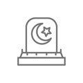 Tombstone with arabic sign, grave, gravestones line icon.