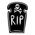 Tombstone doodle black, cartoon isolated on white background, vector illustration for design and decor, Halloween Royalty Free Stock Photo