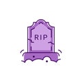 Tombstone icon RIP inscription. Colorful flat Halloween icon, Thin line art design, Vector illustration Royalty Free Stock Photo