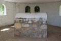 The tombstone in the reconstructed tomb Rabbi Nakhman Katufa near the kibbutz Baram in Western Galilee in Israel