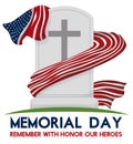 Tombstone with USA Flag around it for Memorial Day, Vector Illustration Royalty Free Stock Photo