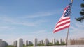 Tombstones and american flag, national military memorial cemetery in USA. Royalty Free Stock Photo