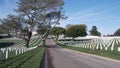Tombstones On American Military National Memorial Cemetery, Graveyard In USA.