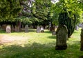 Tombstones in the graveyard - Shakespeare`s Church, the Church of the Holy Trinity in Stratford-upon-Avon