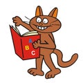 Tomcat and book, humorous vector illustration