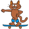 Tomcat and skateboard, humorous vector illustration, design