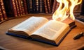 Fiery Tome on Scholar's Desk