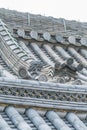 Tomebuta-Gawara (Cover tile) roof detail of Genkan-mon gate of Higashi Hongan-ji. Kyoto, Japan. Royalty Free Stock Photo