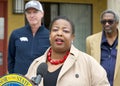 Tomiquia Moss, Business Consumer Services and Housing Agency Secretary, speaking at a Press Conf