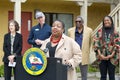 Tomiquia Moss, Business Consumer Services and Housing Agency Secretary, speaking at a Press Conf