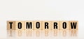 TOMORROW word made with building blocks, concept