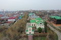 Tomsk cityscape Siberia, Russia. Tom river. Drone aerial top view