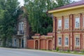 Tomsk, an old multi-apartment residential wooden house after restoration