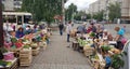 Tomsk, Russia, Frunze Street. August 29, 2018. Street Farmer Agriculture Market.