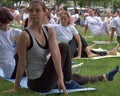 TOMSK RUSSIA - JUNE 19, 2016:: Residents of the city are taking part in the open lesson on Yoga in Central Park