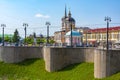 Tomsk, view from the Stone Bridge on the high bank of the Ushayka River and Lenin Square Royalty Free Stock Photo