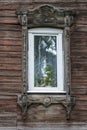 Tomsk, window of an old wooden residential building Royalty Free Stock Photo