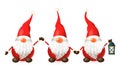 Tomte, Nisse, Tomtenisse - three happy cute Scandinavian gnomes celebrate winter solstice - vector illustration isolated on white Royalty Free Stock Photo