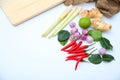 Tomyum Thai food seasoning ingredients on white background