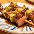 Ton Negima (Grilled Pork Belly and Scallion Skewers) Royalty Free Stock Photo