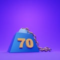 70 ton weight with golden chain on purple background . 3D render illustration. Royalty Free Stock Photo