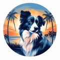 Tonalism Inspired Border Collie Artwork With Palm Beach Sunset