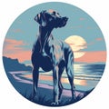 Tonalism-inspired Great Dane At Bondi Beach T-shirt Design